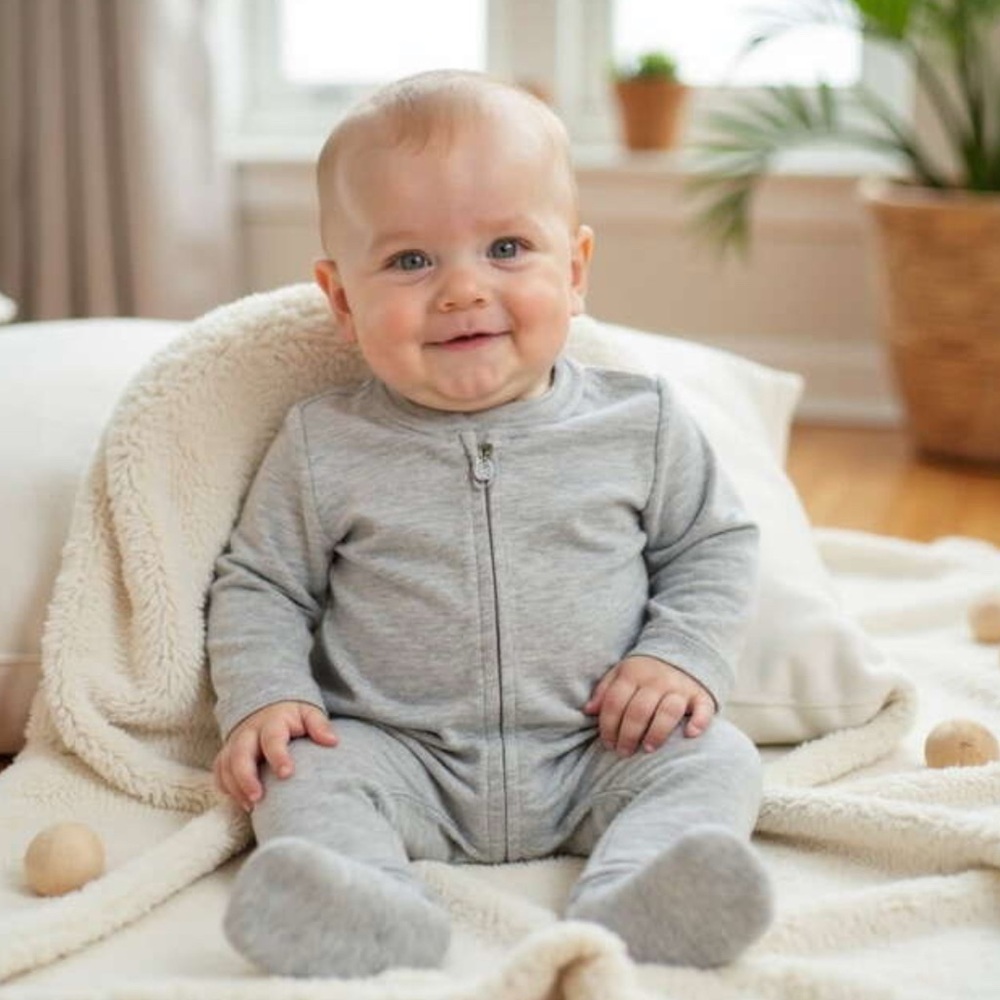 FINN + EMMA Gray Organic Cotton Zipper Footie - 0-3M